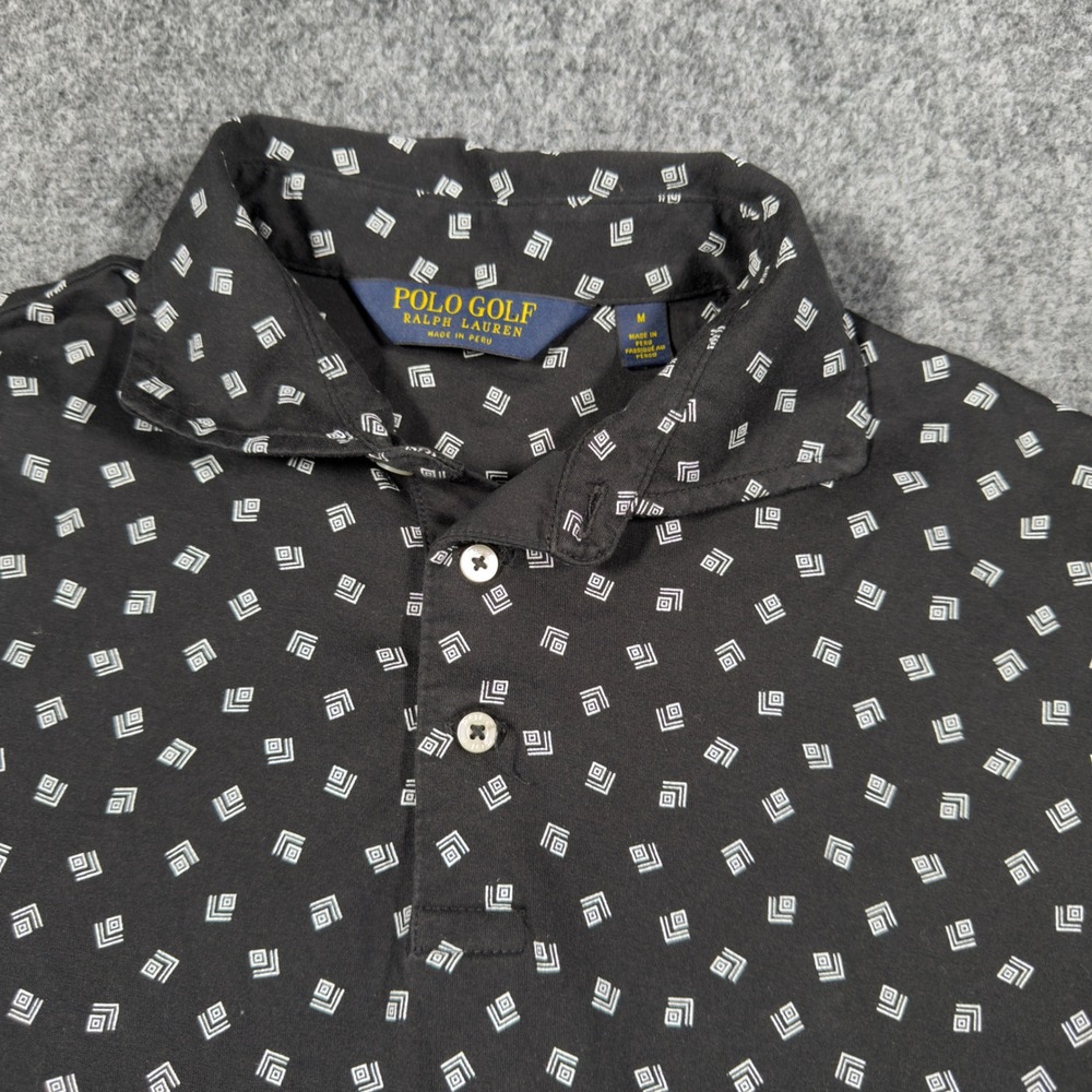 Polo Golf Ralph Lauren Geometric Print Polo Shirt Mens M Black Lightweight